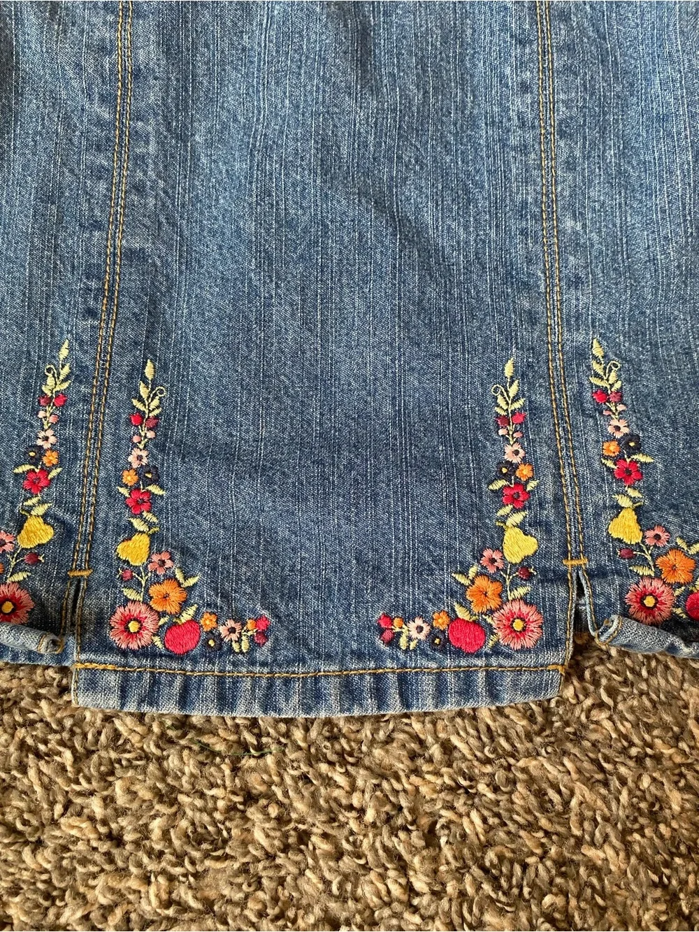 Denim Embroidered Floral Girl's Dress - Blue